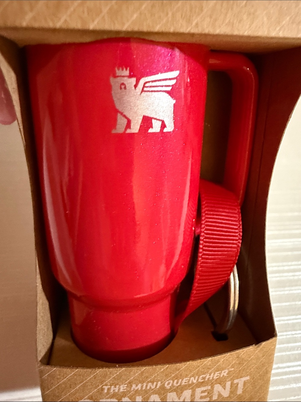 Stanley Quencher H2.0 mini tumbler ornament keychain in the Red Delicious color. - Picture 3 of 6